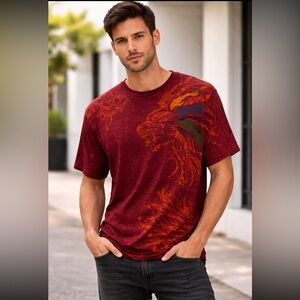 NWT Dragon Graphic Tee Red Orange Streetwear Short Sleeve T-Shirt, XL